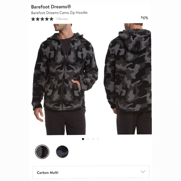 Barefoot Dreams Cozy Chic* Men's Grey Carbon Multi Camo Zip Up Hoodie New Medium - Picture 1 of 8